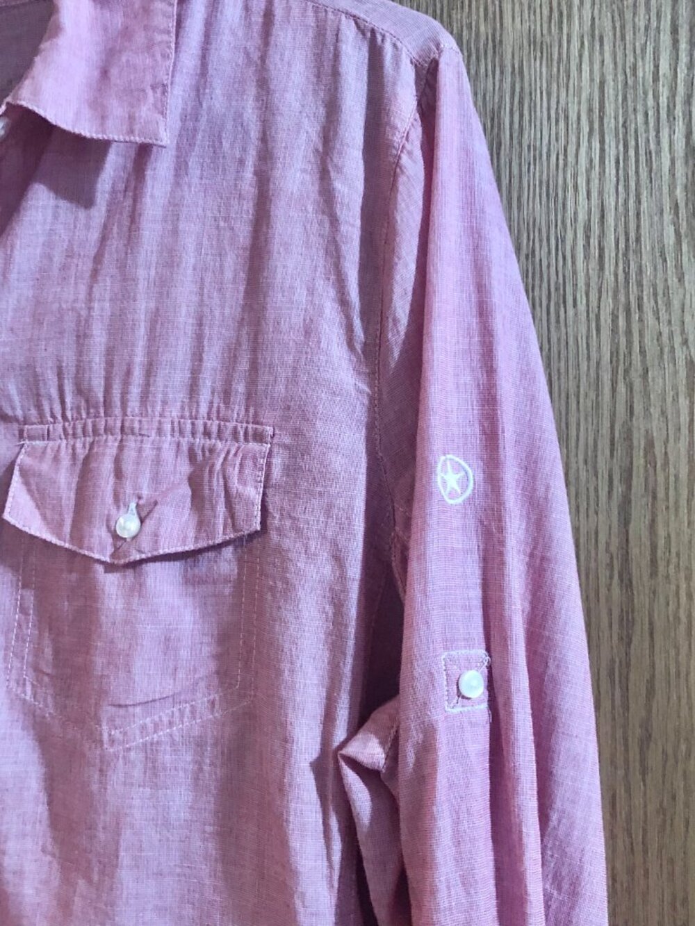 Vtg Y2K Converse M One Star Dusty Rose Chambray Utility Shirt RollTab Sleeve - Picture 3 of 7